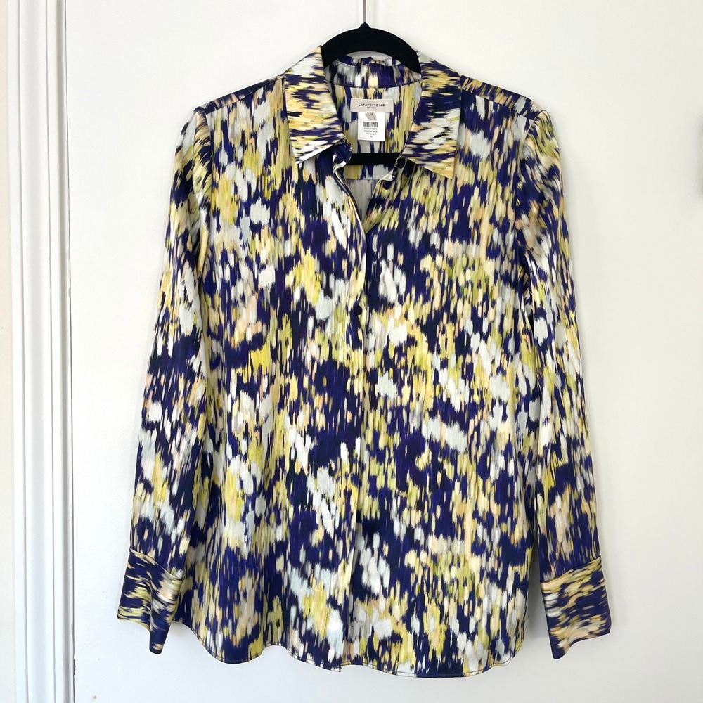 Lafayette 148 $698 New York Scottie Ink Blouse Silk Multicolor‎ Size Medium - Picture 2 of 12